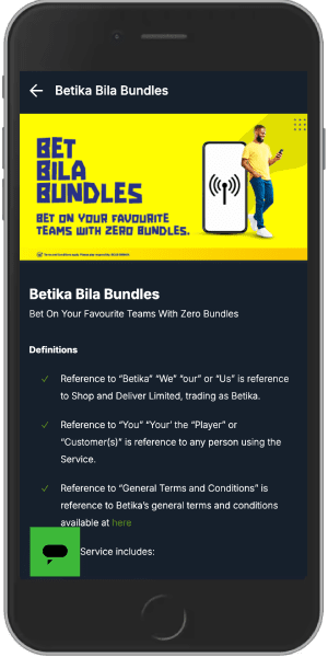 Mobile screenshot of the Betika Bila Bundles