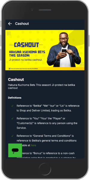 Mobile screenshot of the Betika cashout bonus