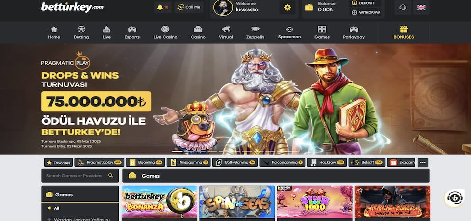 Screenshot of the Betturkey casino page