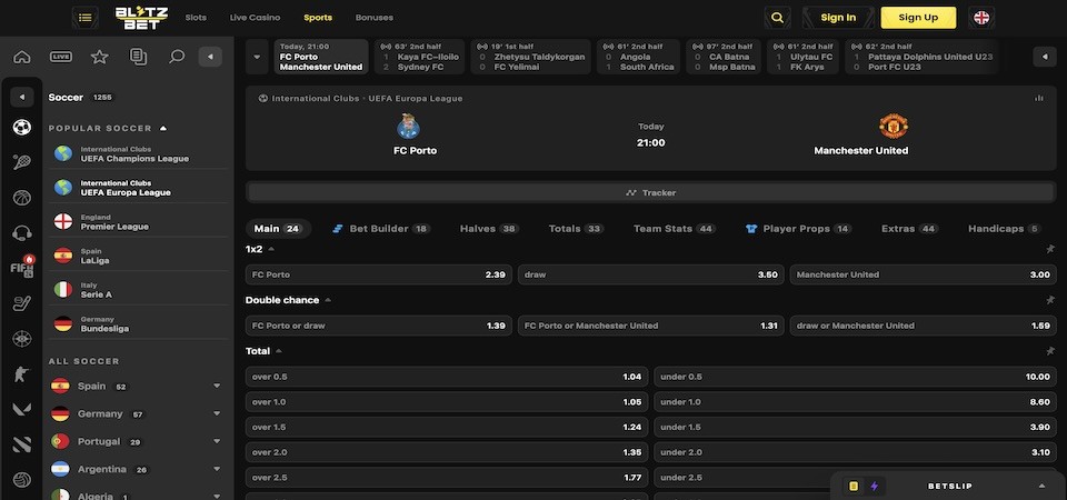 Screenshot of the Blitz-bet sport page