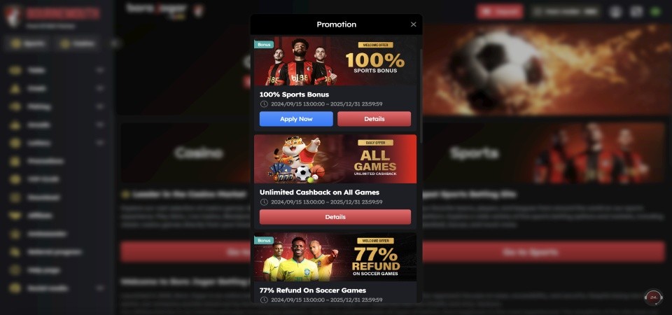 Screenshot of the Bora Jogar promotions page