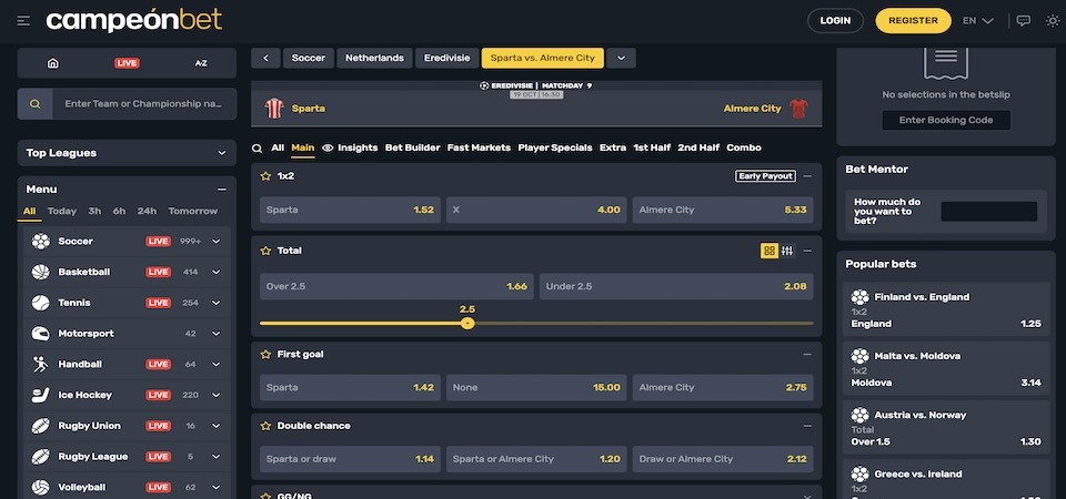 screenshot of the campeonbet sport page