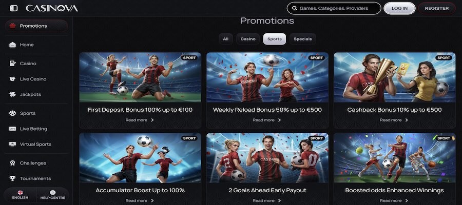 Screenshot of the Casino promotions page