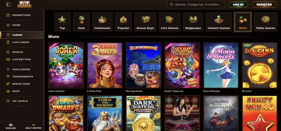 Screenshot of the fatpirate casino page