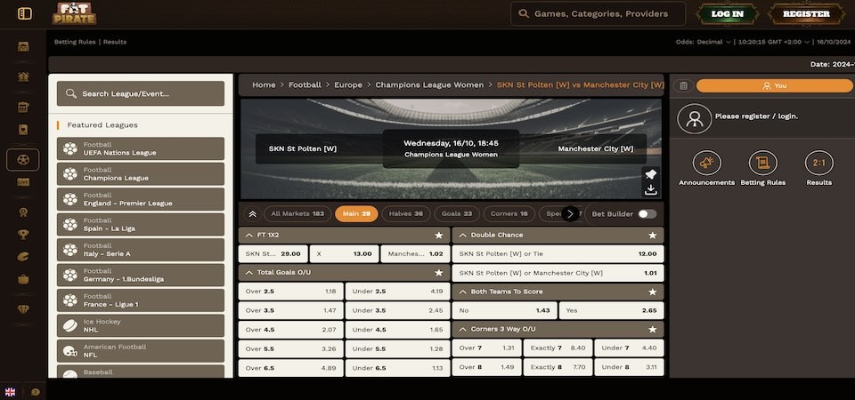 Screenshot of the fatpirate sport page