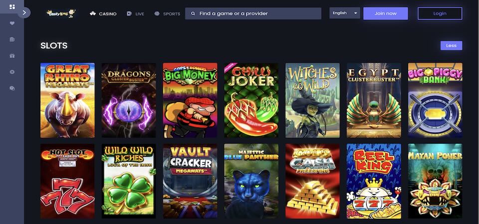 Screenshot of the FruityKing casino page