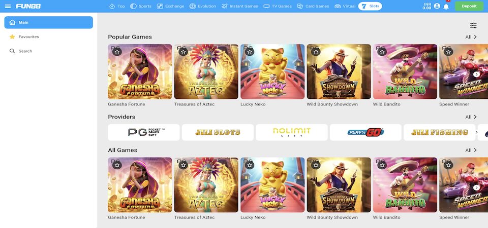 Screenshot of the fun88 casino page