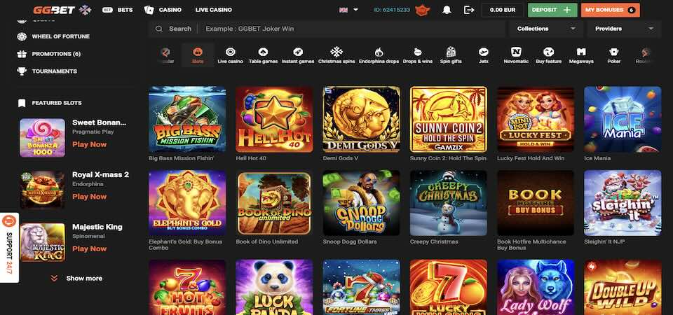 Screenshot of the ggbet casino page