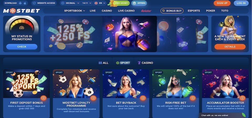 Screenshot of the Mostbet promo page