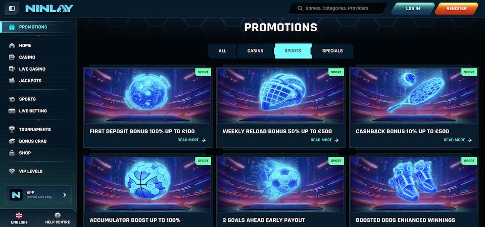 Screenshot of the Ninlay promotions page