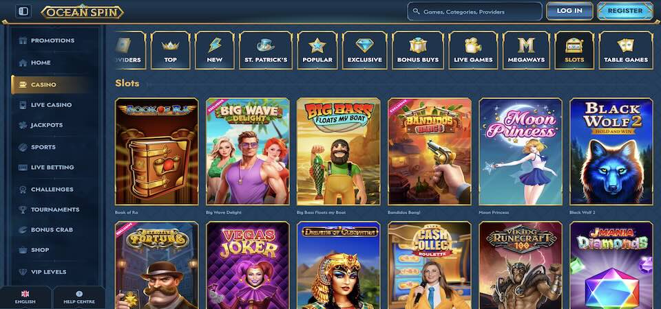 Screenshot of the Oceanspin casino page