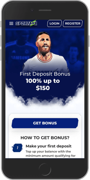 Mobile screenshot of the Sportaza first deposit bonus