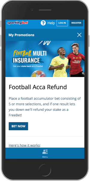 Mobile screenshot of the Sportingbet Footbal Acca Refund