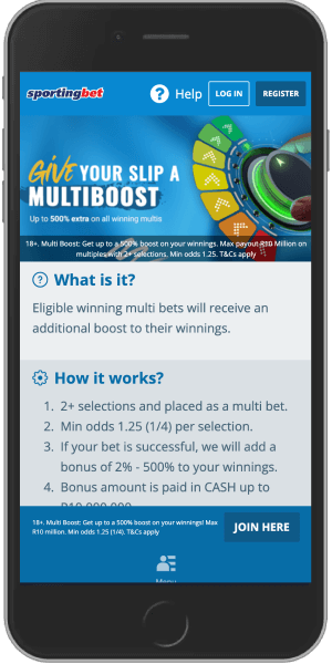 Mobile screenshot of the Sportingbet multi boost 