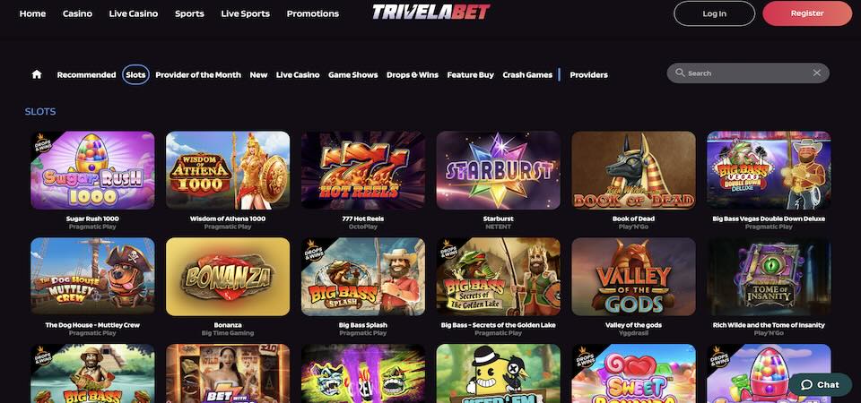 Screenshot of the Trivelabet casino page