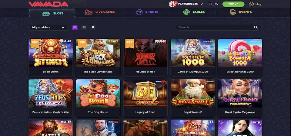 Screenshot of the Vavada casino page