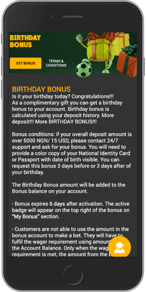 Mobile screenshot of the Wazobet birthday gift bonus