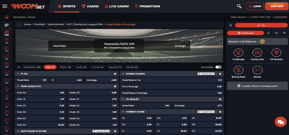 Screenshot of the Woom.bet sport page