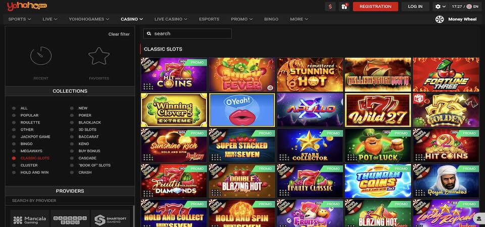 Screenshot of the Yohohobet casino page