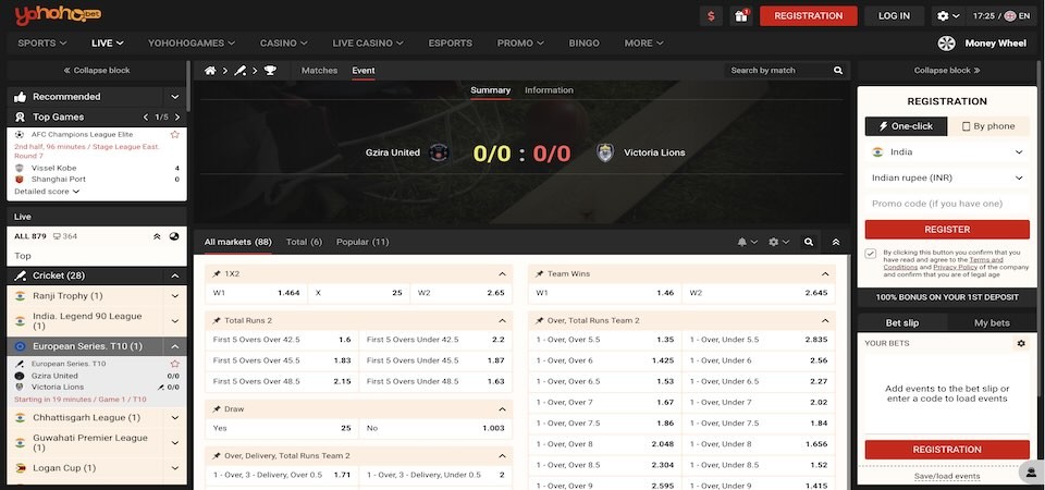 Screenshot of the Yohohobet sport page